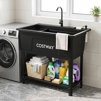 Costway Costway 100L Utility Sink Laundry Tub w/Rotating Faucet Wash Station in Black