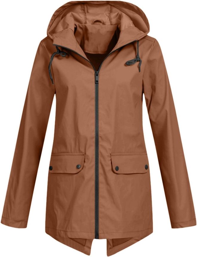 Waterproof Jackets Womens Lightweight Breathable Rain Jacket Solid Color Rain Coat Hoody Windbreaker Running Active Wear Plus Size Softshell Jacket Tr
