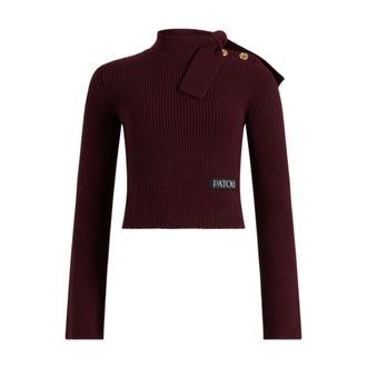 Patou Round-neck Knitwear, female, Red, Size: S Bordeaux Ribbed Knit Sweater