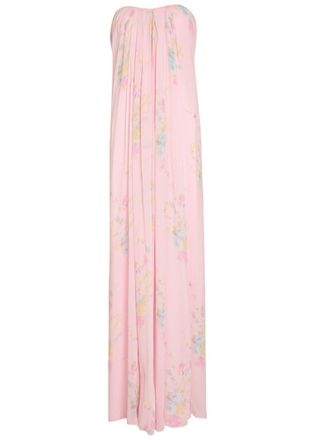 LoveShackFancy Loveshackfancy Emara Floral Strapless Chiffon Maxi Dress - Pink - 10 (UK14 / L)