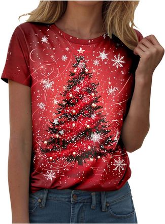 Generic Christmas T Shirts for Women UK Merry Christmas Tie Dye T Shirt Ladies Xmas Tops V Neck Shirt 2025 Womens Short Sleeve Casual Loose Top Retro Vintage 