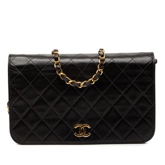 Chanel Pre-owned Womens Cc Quilted Lambskin Full Flap - Black Leather - One Size