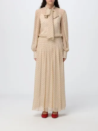 Crida Milano Abito chemisier lungo Papavero in chiffon a pois con collo a fusciacca