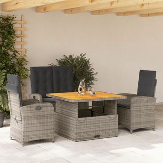 vidaXL Juego De Comedor De Jard&iacute;n 4 Piezas Con Cojines Rat&aacute;n Pe Gris Vidaxl