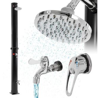 ECD Germany Ml-design Ducha Solar De Jard&iacute;n Redonda Negro 35l 217cm Agua Caliente Hasta 60&deg;c Sin Electricidad Con Conexi&oacute;n Para Manguera Moderno Elegante Cabezal 