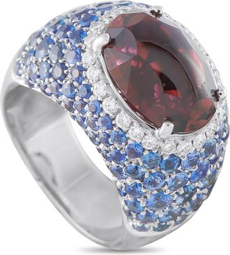 Luxury Bazaar 18K White Gold 0.40ct Diamond, Sapphire, and Tourmaline Ring MF05-070226