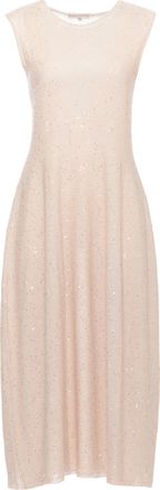 Antonelli Beige Midi Dress With Sequined Embellishments And Relaxed Silhouette