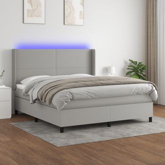 vidaXL Vidaxl - Cama Box Spring Colch&oacute;n Y Luces Led Tela Gris Claro 160x200 Cm