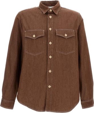 Paul Smith Textured Brown Cotton Shirt With Pointed Collar And Structured Pockets