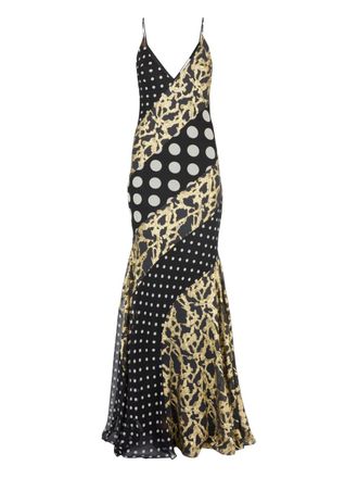 Nina Ricci polka dot-pattern marbled silk maxi dress - Black