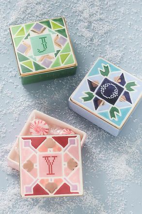 Anthropologie Quilted Monogram Trinket Box