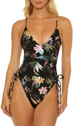 Isabella Rose Taylor Florina Tropical Print One-Piece Swimsuit in Black Multi at Nordstrom, Size Medium