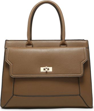 Generic Womens Structured Tote Handbag with Zip Top, Twist Lock Front Pocket, Top Handle & Adjustable Shoulder Strap, Large Everyday Work Bag (Khaki)