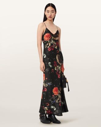 AllSaints Polyester Bryony Floral Slip Dress, Size: UK 14/US 10