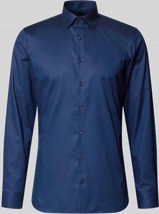 Olymp No. 6 Super Slim Fit Business-Hemd mit Kentkragen und Strukturmuster in Marine, Gr&ouml;&szlig;e 36