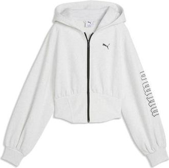 Puma Street Glam Stud Detail Zip Front Hoodie in White Glow Heather at Nordstrom, Size X-Small