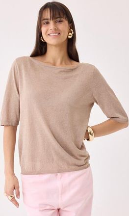 Majestic Filatures Stretch Linen Knit Three Quarter Sleeve Boatneck Shirt in Desert at Nordstrom, Size 1