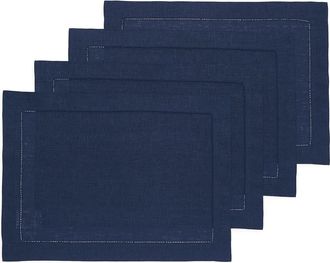 Solino Home Linen Placemats Set of 4, 14 x 19 Inch for Dining Table, Holiday and Everyday Table Decor - Classic Hemstitch in Navy at Nordstrom, Size