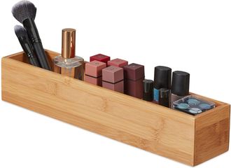 Relaxdays Relaxdays - Set 16 Cajas De Almacenaje Bamb&uacute;, Organizador Escritorio, Cajita Larga Y Estrecha, Ba&ntilde;o, Cocina, 7x38x8 Cm, Natural