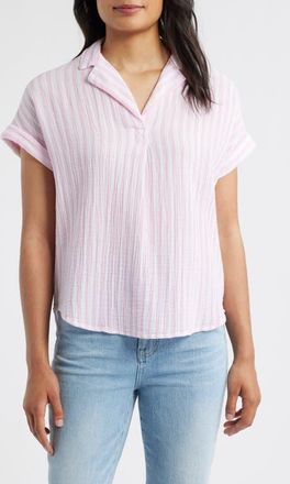 Beach Lunch Lounge Arin Stripe Short Sleeve Cotton Shirt in Ballet Slipper at Nordstrom, Size X-Small