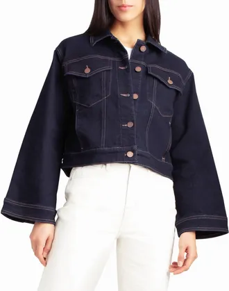 Nicole Miller Lenox Hill Bell Sleeve Crop Jacket In Dark Blue