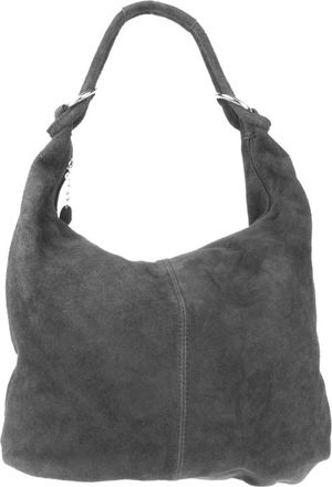 Girly HandBags Womens Hobo Italian Suede Leather Shoulder Bag - Dark Grey