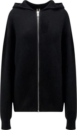 Rick Owens Ribbed Virgin Wool Zip-Up Hoodie - Heren - Vesten met rits - Zwart - M - Wol - Hoodies & sweatvesten
