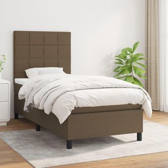 vidaXL Vidaxl - Cama Box Spring Con Colch&oacute;n Tela Marr&oacute;n Oscuro 90x190 Cm