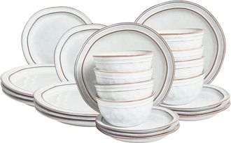 Beliani Beliani - Vajilla De 24 Piezas Gres Caol&iacute;n Hecho A Mano Acabado Esmalte Reactivo Gris Claro Chives