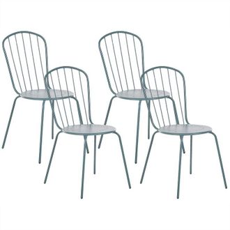 Beliani Conjunto De 4 Sillas De Jard&iacute;n De Metal Azul Claro Respaldo Alto Resistente Al &Oacute;xido Moderno Calvi