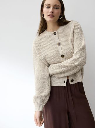 Vero Moda Womens Marbled buttons shaker-rib Cardigan Sweater