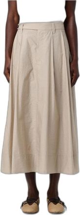 Brunello Cucinelli Sartorial Rok met Monili - Dames - Midirokken - Beige - XS - Katoen - Rokken