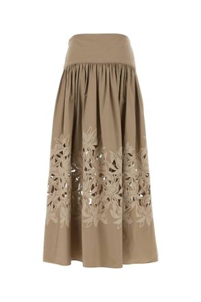 Agnona Womens Dove Grey Poplin Skirt Lightbrownkhaki Exterior: Cotton Gonne