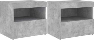 vidaXL Vidaxl - Mesitas De Noche Con Luces Led 2 Uds Gris Hormig&oacute;n 50x40x45 Cm