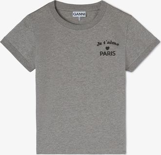 Ganni Grey Paris Club Baby Fit T-shirt - Size XS Organic Cotton