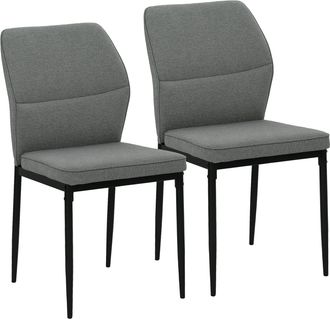 HOMCOM Set of 2 Dining Chairs with Curved Back Padded Seat for Kitchen - Grey | TJ Hughes