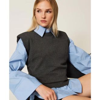 Twinset Truien & Vesten, Dames, Grijs, S, Leer, Top Punto Manga Casquillo