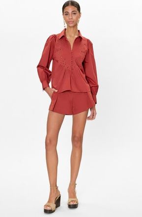 Rebecca Taylor Rachelle Pop Over Blouse in Burnt Sienna at Nordstrom, Size X-Small