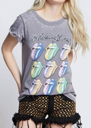 Recycled Karma Rolling Stones Burnout Tee In Grey