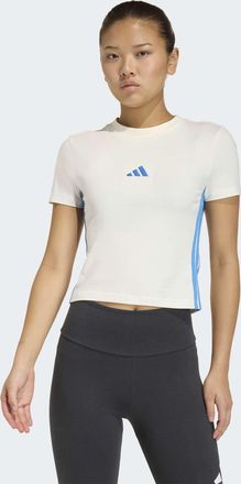 adidas T-Shirt ADIDAS SPORTSWEAR ESSENTIALS 3-STREIFEN SLIM BABY, Damen, Gr. XXL, sanftes wei&szlig;, ray blau, Obermaterial: 93% Baumwolle, 7% Elasthan, Rundhals,