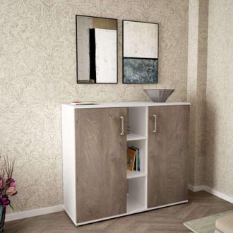 COSMA Mobile ingresso moderno con 2 ante battenti e 3 mensole di colore Bianco e Rovere chiaro mod. Franck