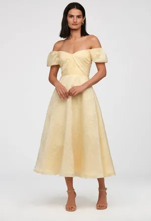 Theia Mel Off Shoulder Dress in Moon Butter Yellow at Nordstrom, Size 16
