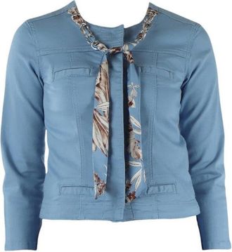 Liu Jo Three-Quarter Sleeve Blue Jacket With Floral Scarf Detail