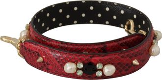 Dolce & Gabbana Red Exotic Leather Crystals Bag Shoulder Womens Strap