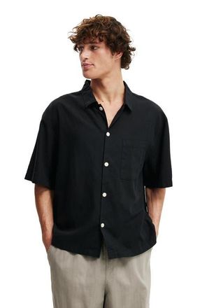 Cotton On Mens Eli Linen Blend Short Sleeve Shirt in Textured Black at Nordstrom, Size Xx-Large