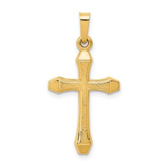 Diamond2Deal 14k Yellow Gold Textured and Polished Latin Cross Pendant