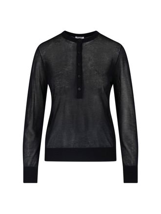 Filippa K Black Lightweight Semi-Sheer Round Neck Sweater