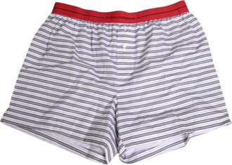 Dolce & Gabbana Witte Gestreepte Katoenen Rood Tailleband Short Zwemkleding