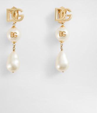 Dolce & Gabbana Drop Earrings With Teardrop Accents, Cabochons And Dg Logo - Woman Bijoux White Metal Onesize