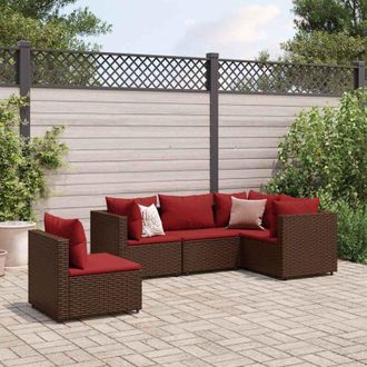 vidaXL Vidaxl - Set Muebles De Jard&iacute;n 5 Piezas Y Cojines Rat&aacute;n Sint&eacute;tico Marr&oacute;n